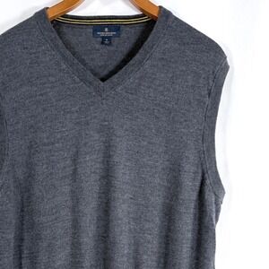 Brooks Brothers Sweater Vest Gray Extra Fine Merino Wool V-Neck Mens XL